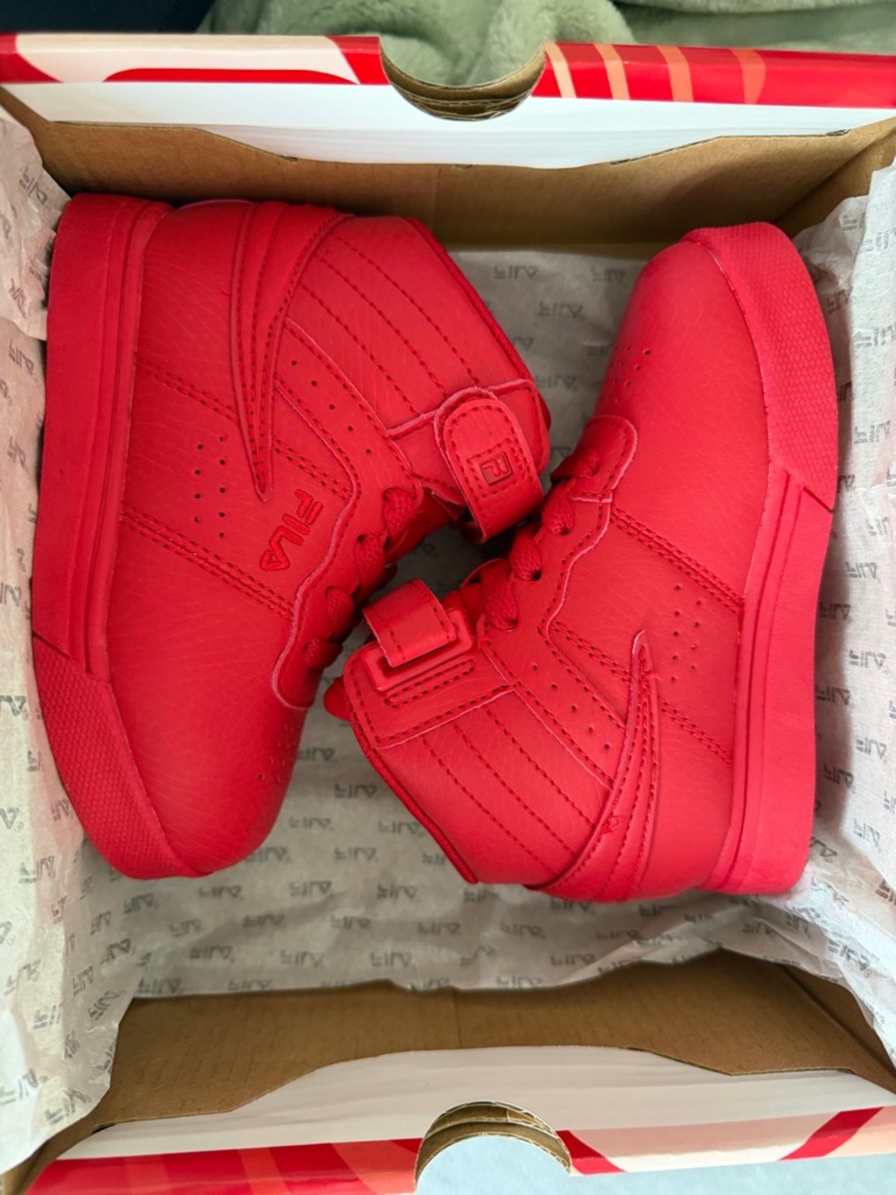 Fila Kids Red High-Top Sneakers with Hook-and-Loop Strap